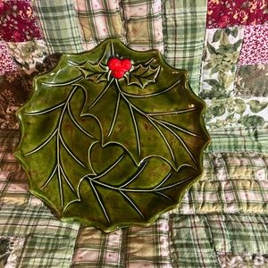 Vintage Ceramic Candy/Cookie Dish....Holly Leaves and Three Berries